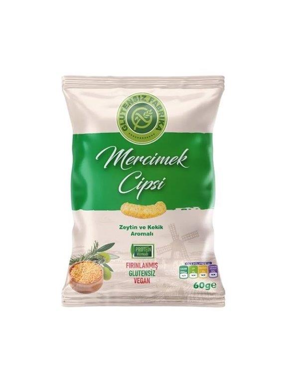 Glutensiz Fabrika Zeytin ve Kekik Aromalı Mercimek Cipsi 60 gr ürünü